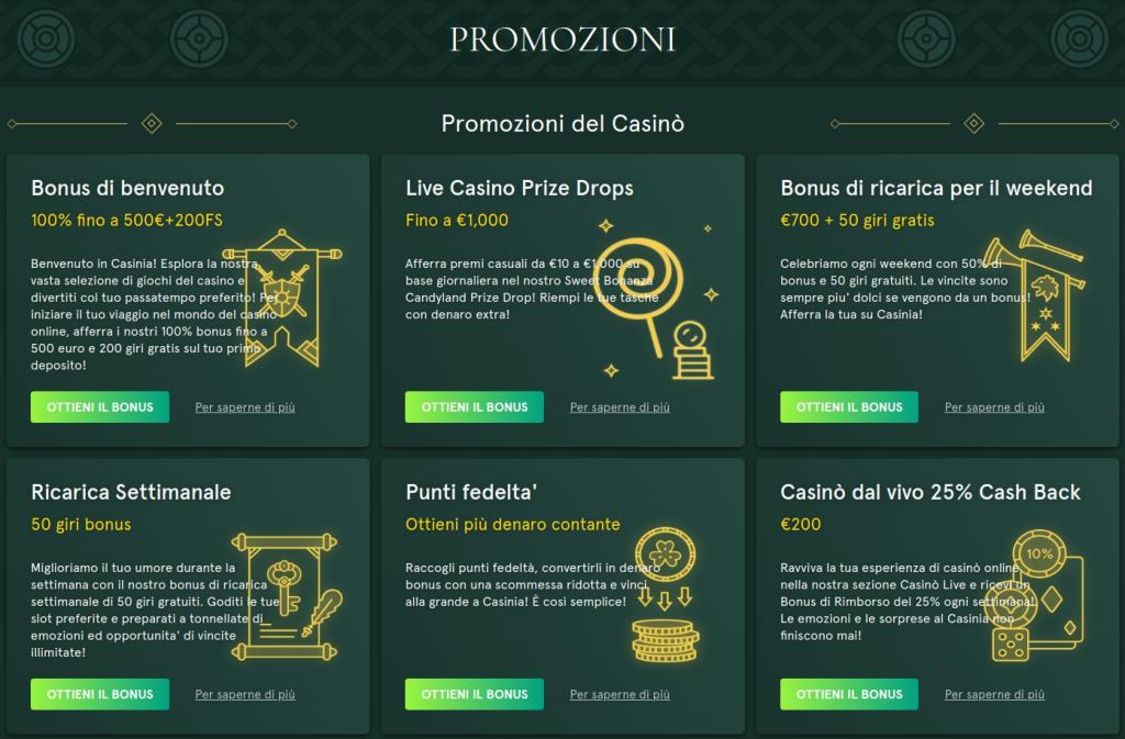 Promozioni presenti su Casinia Casino