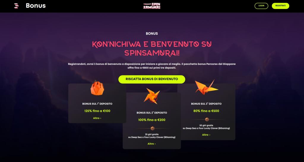 Promozioni presenti su SpinSamurai Casino
