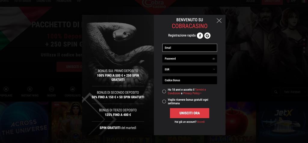 Cobra Casino Registration